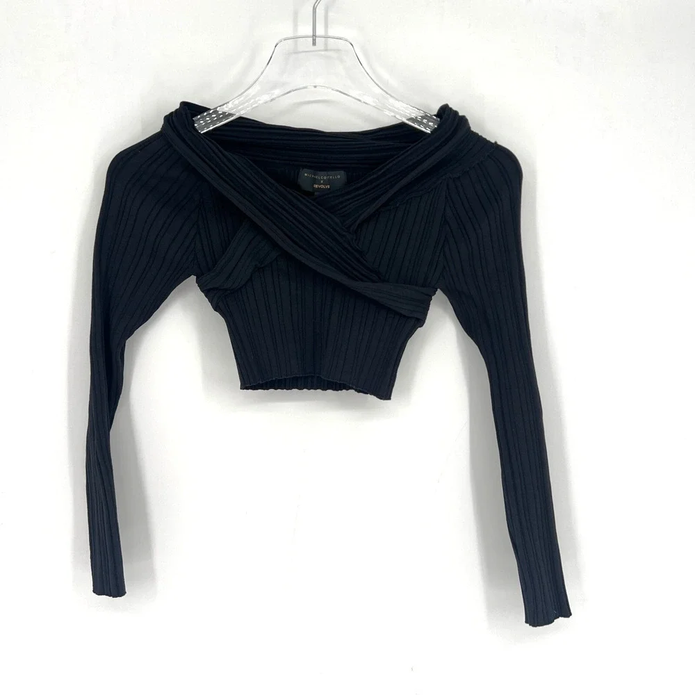 Michael Costello Revolve Top Womens XS Ribbed Cropped Off The‎ Shoulder